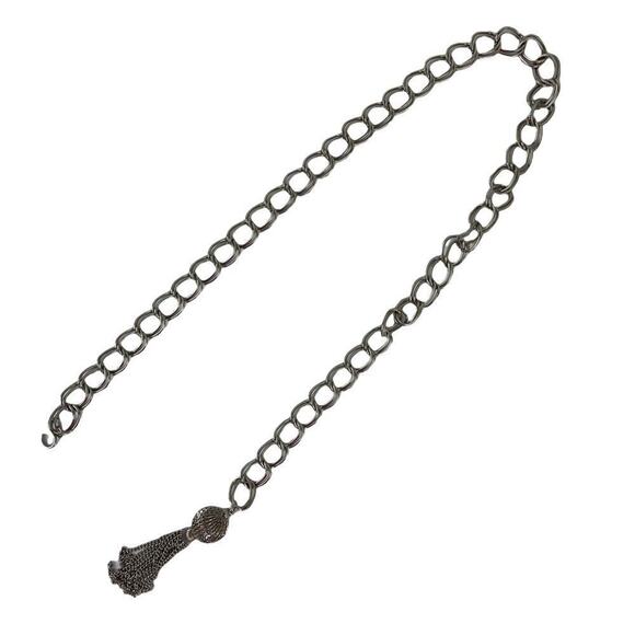 VTG Retro Silver Belt Metal Link Chain Belt Tassel Charm main image 5